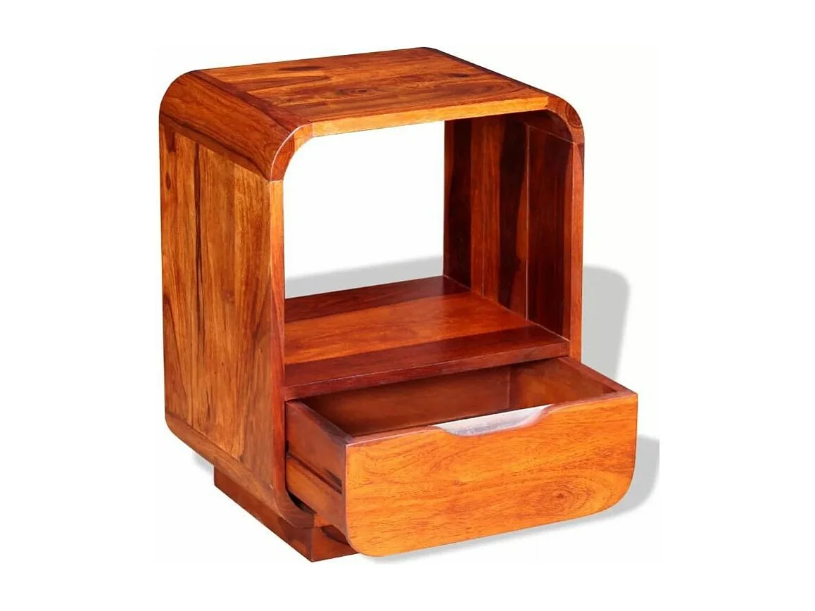 Table de chevet 1 tiroir et 1 niche sesham massif foncé Alam - Lot de 2