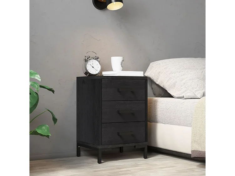 Table de chevet Noir 40x30x55 Bois de pin massif