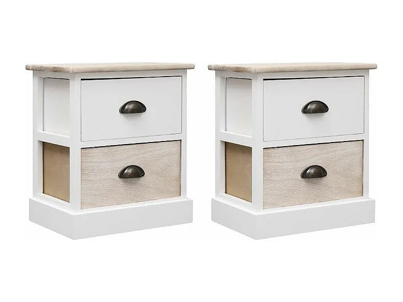 Table de chevet 2 tiroirs paulownia clair et blanc Amatar- Lot de 2