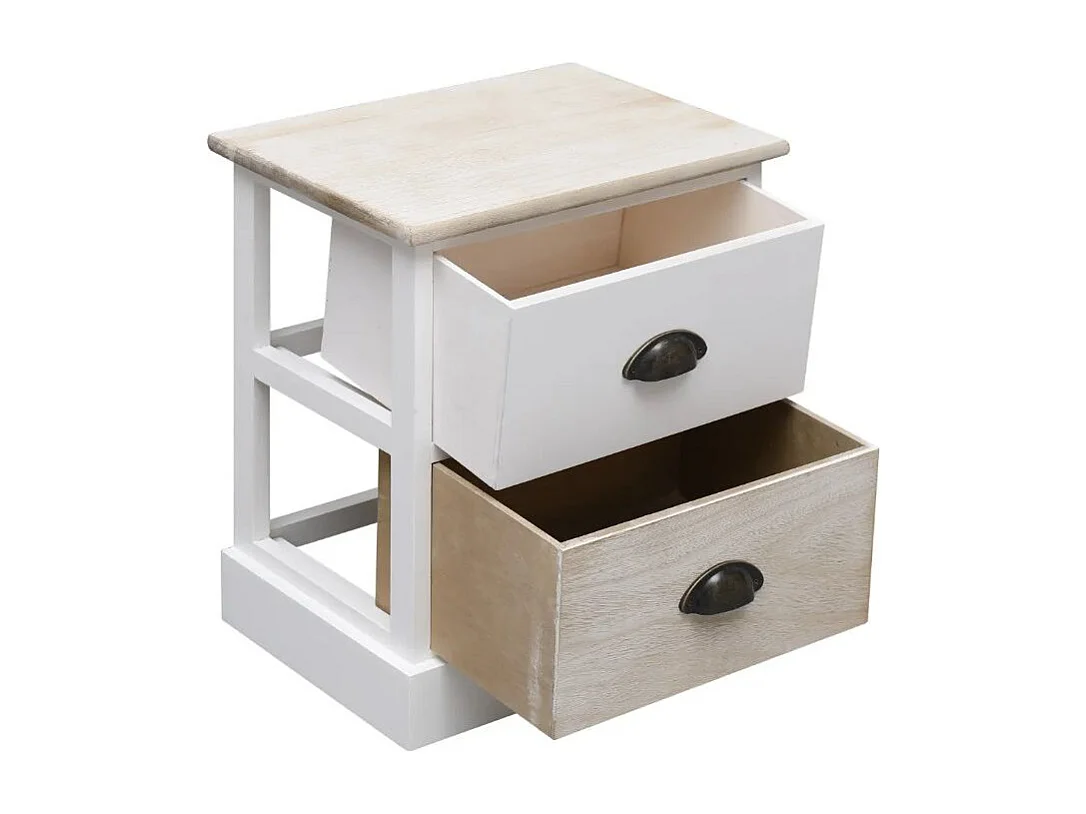 Table de chevet 2 tiroirs paulownia clair et blanc Amatar- Lot de 2