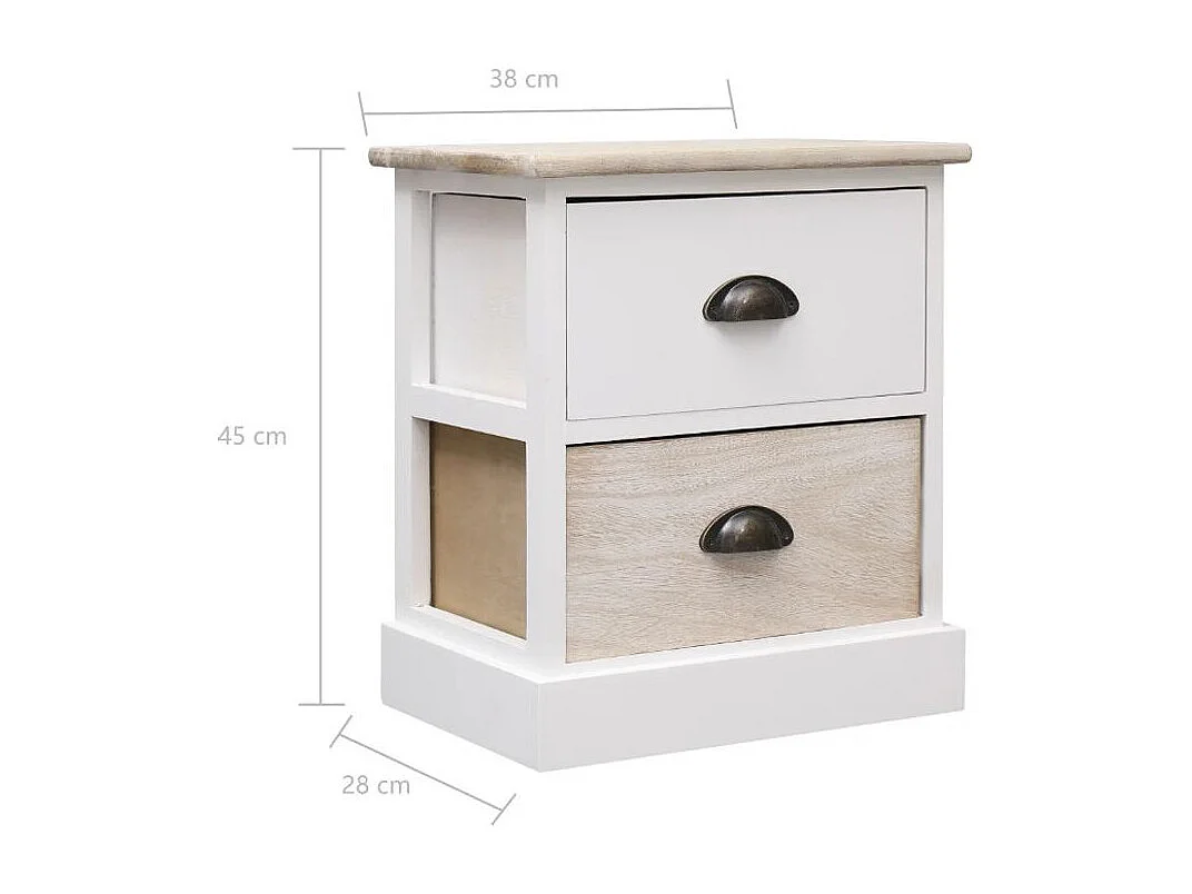 Table de chevet 2 tiroirs paulownia clair et blanc Amatar- Lot de 2