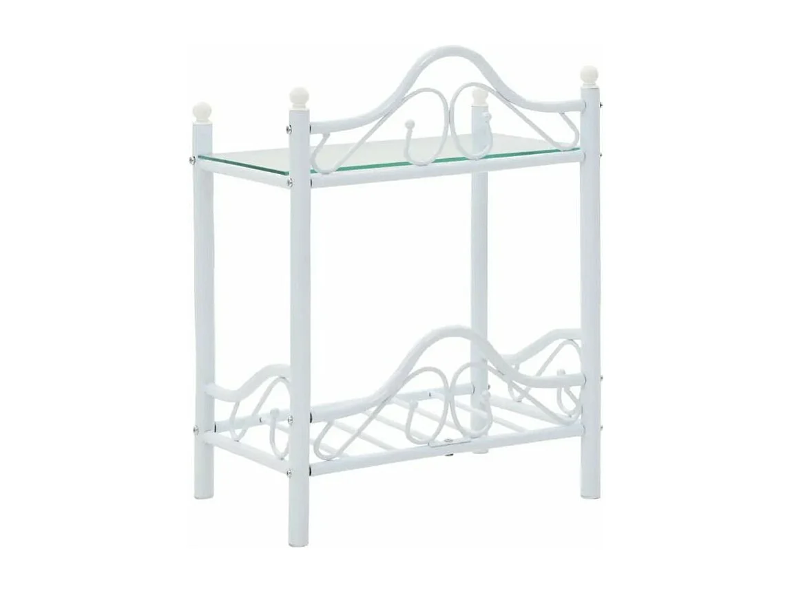 Table de chevet 2 étagères métal blanc et verre trempé Pounky - Lot de 2