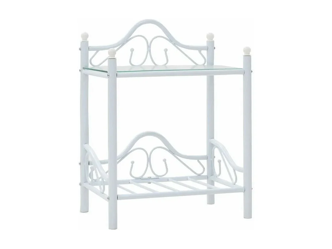 Table de chevet 2 étagères métal blanc et verre trempé Pounky - Lot de 2