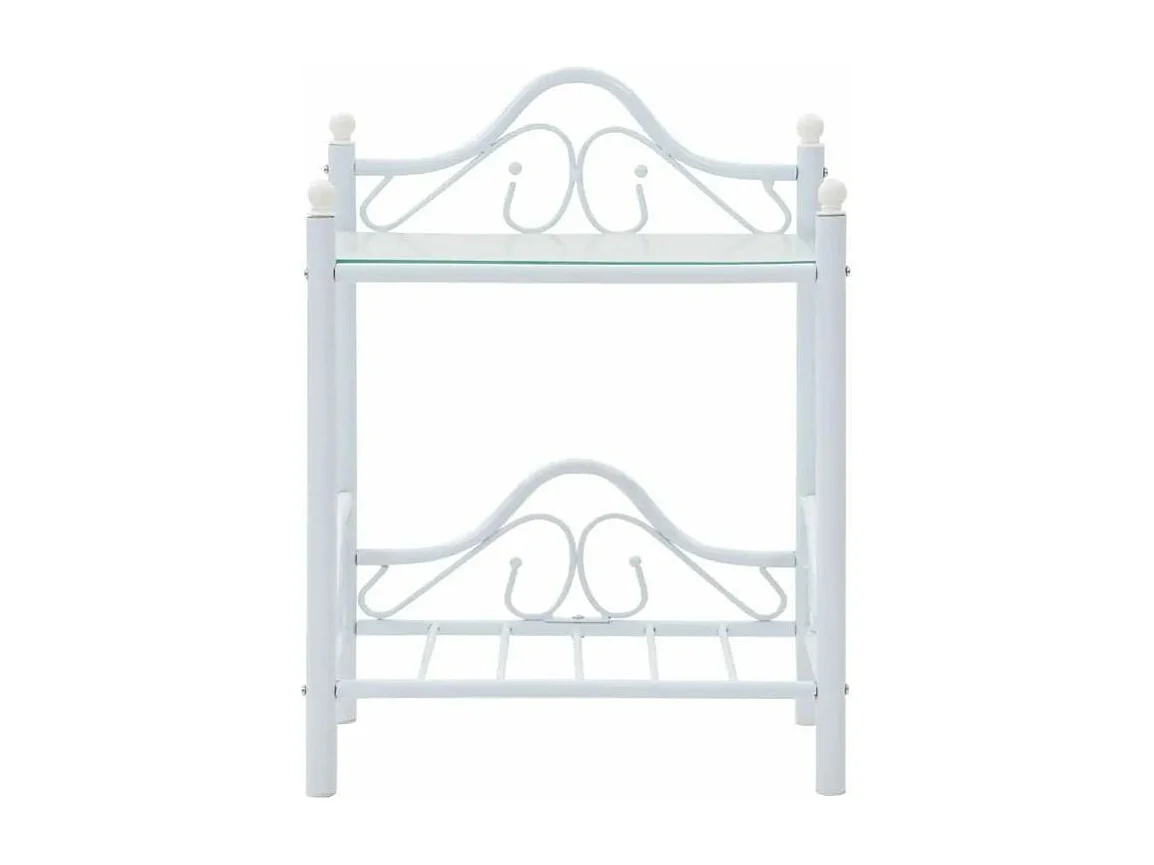 Table de chevet 2 étagères métal blanc et verre trempé Pounky - Lot de 2