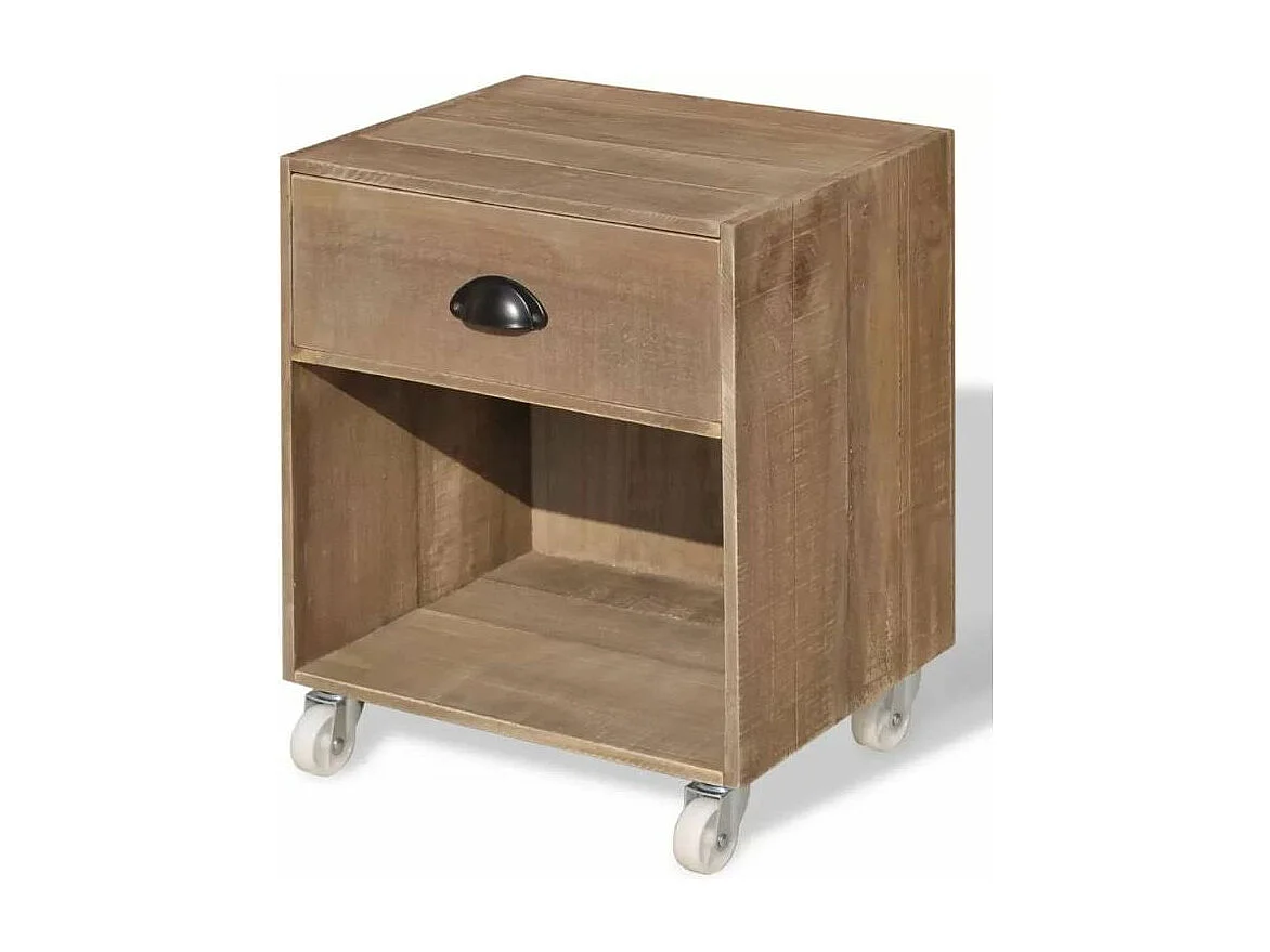 Table de chevet 1 tiroir 1 niche bois massif foncé Yolani - Lot de 2