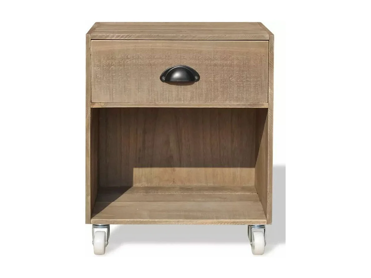 Table de chevet 1 tiroir 1 niche bois massif foncé Yolani - Lot de 2