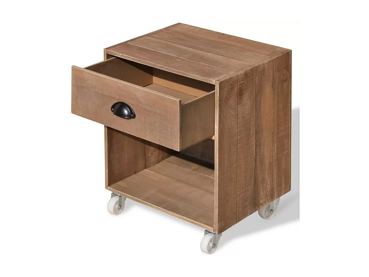 Table de chevet 1 tiroir 1 niche bois massif foncé Yolani - Lot de 2