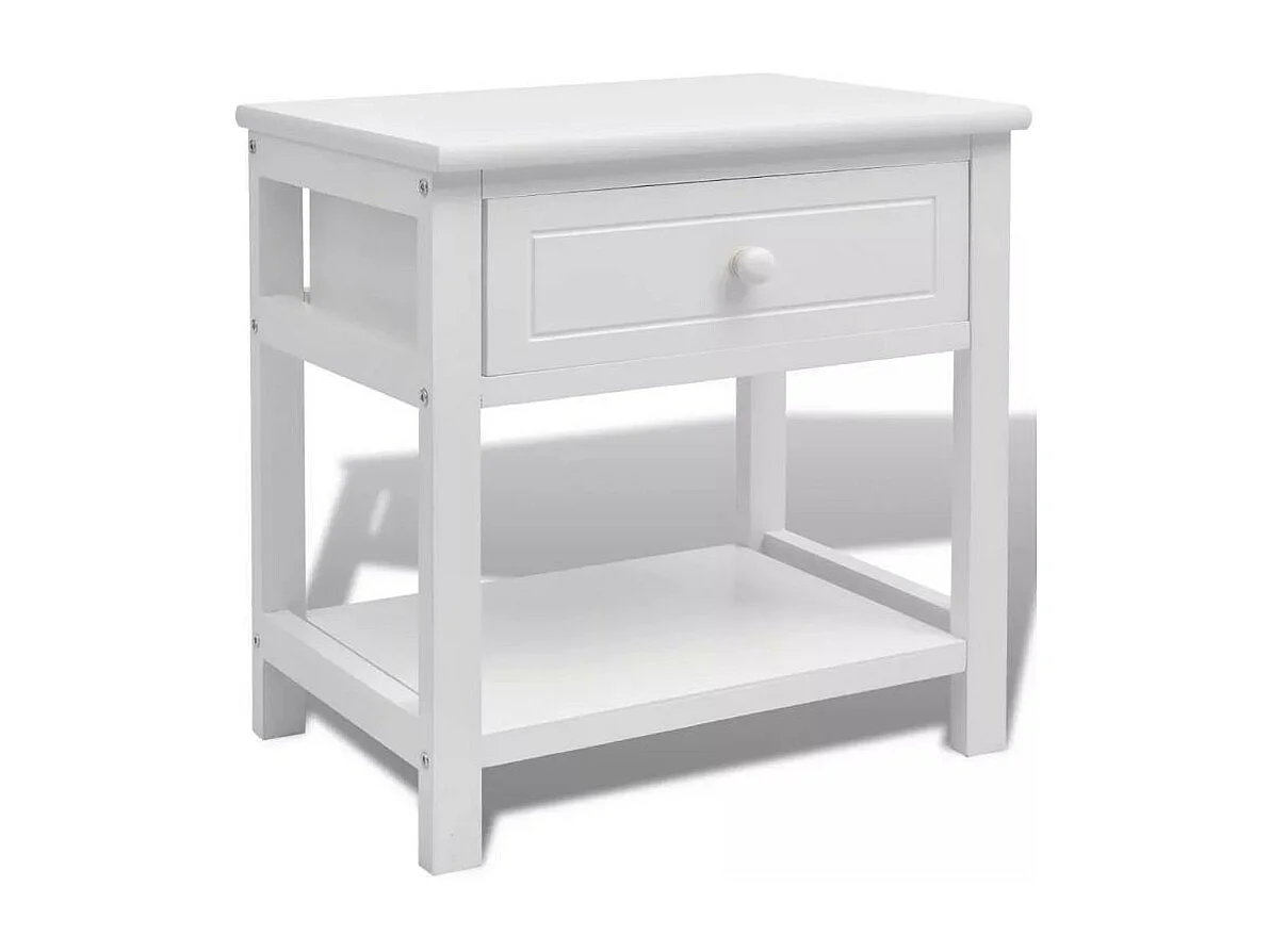 Table de chevet 1 tiroir et 1 plateau bois paulownia massif blanc Mounira - Lot de 2