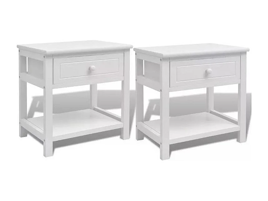 Table de chevet 1 tiroir et 1 plateau bois paulownia massif blanc Mounira - Lot de 2