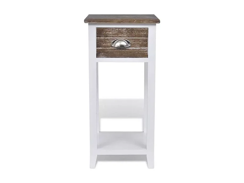 Table de chevet 1 tiroir bois paulownia foncé et blanc Poupa