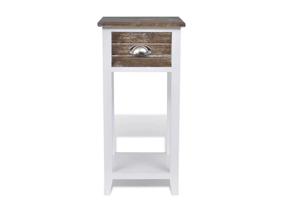 Table de chevet 1 tiroir bois paulownia foncé et blanc Poupa