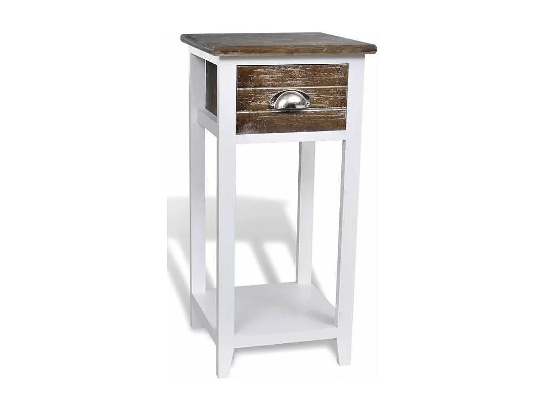Table de chevet 1 tiroir bois paulownia foncé et blanc Poupa