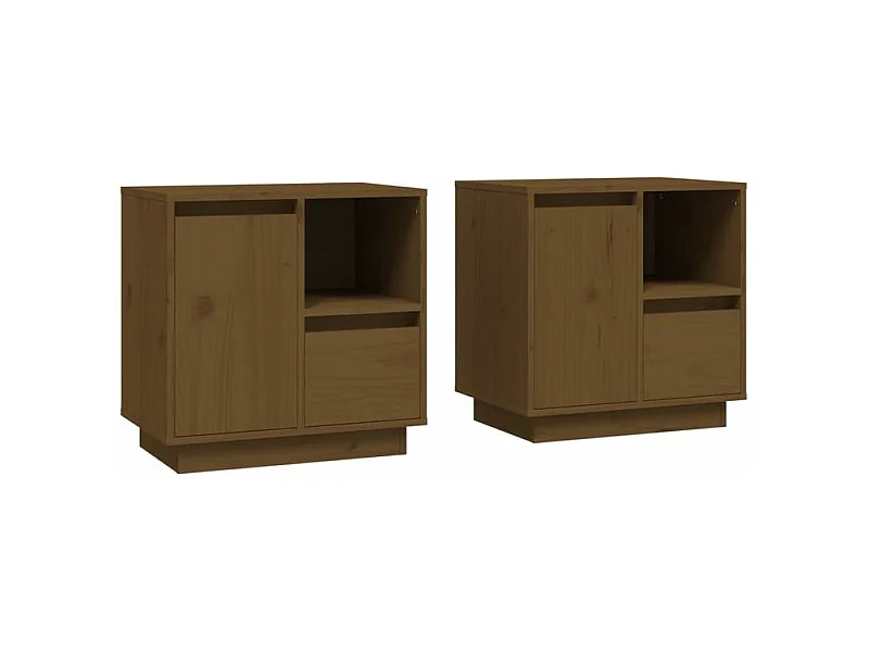Tables de chevet 2pcs Marron miel 50x34x50 Bois de pin massif
