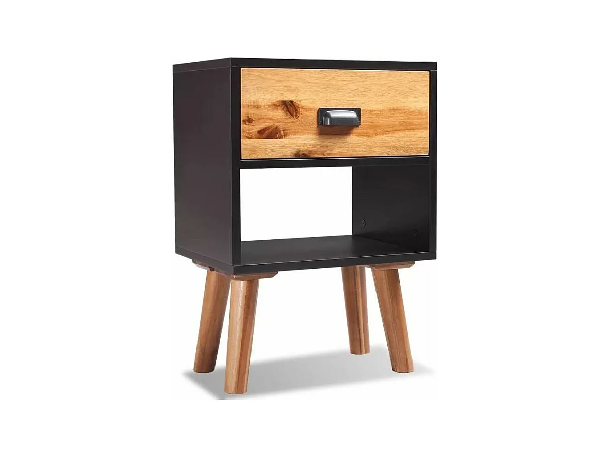 Table de chevet 1 tiroir 1 niche acacia massif clair Sokena