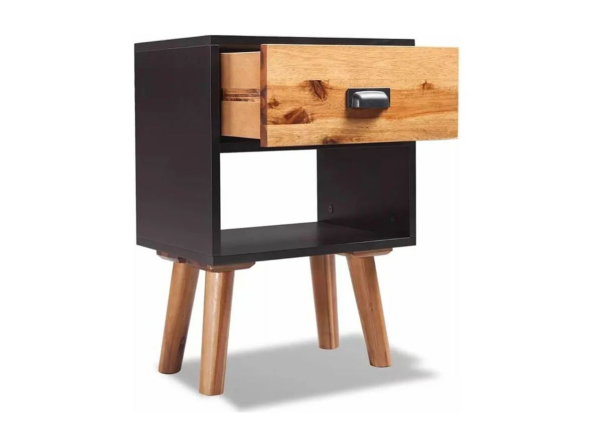 Table de chevet 1 tiroir 1 niche acacia massif clair Sokena