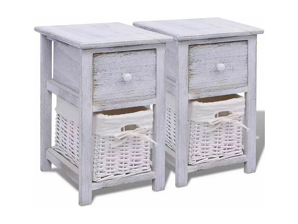 Table de chevet 1 tiroir et 1 panier paulownia massif clair Poupa - Lot de 2