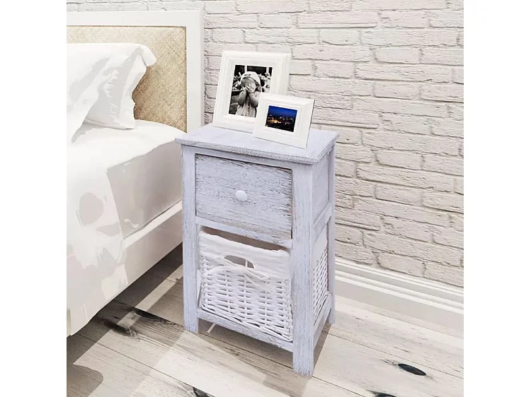 Table de chevet 1 tiroir et 1 panier paulownia massif clair Poupa - Lot de 2