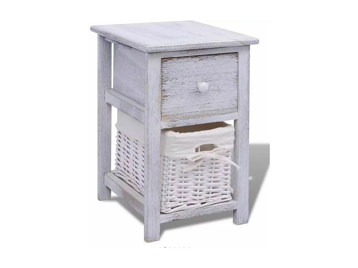 Table de chevet 1 tiroir et 1 panier paulownia massif clair Poupa - Lot de 2