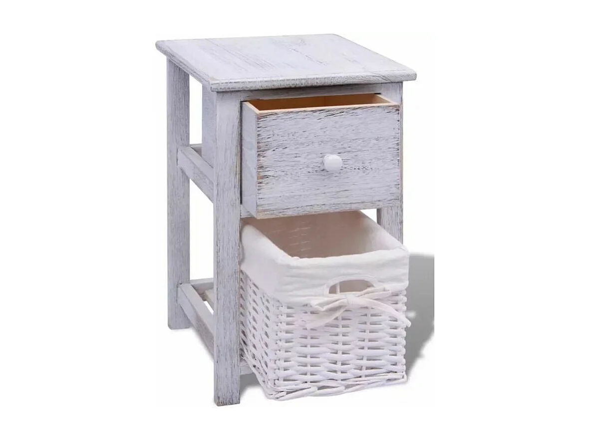 Table de chevet 1 tiroir et 1 panier paulownia massif clair Poupa - Lot de 2