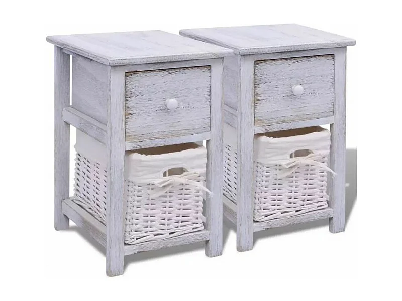 Table de chevet 1 tiroir et 1 panier paulownia massif clair Poupa - Lot de 2