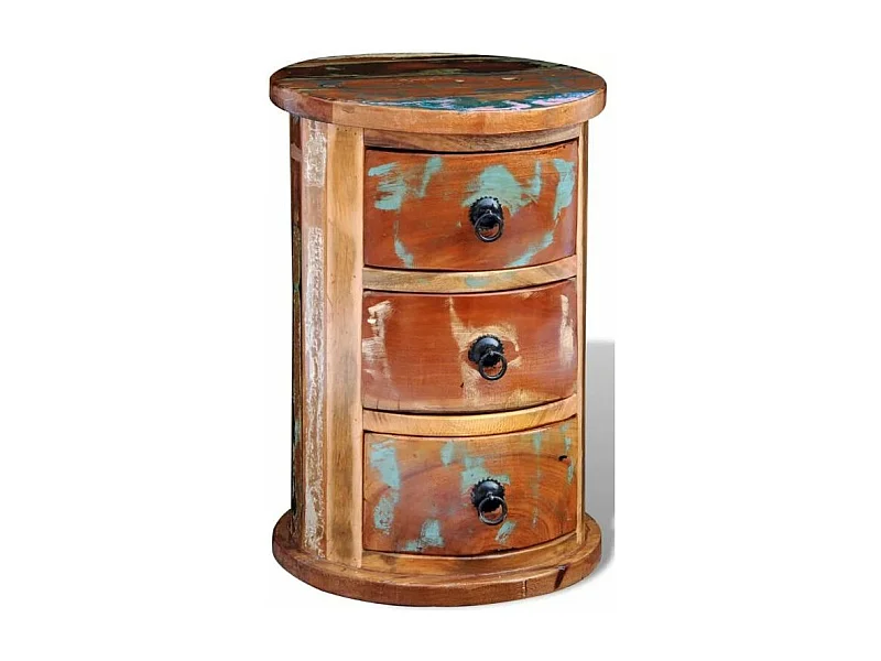 Table de chevet 3 tiroirs bois recyclé Moust