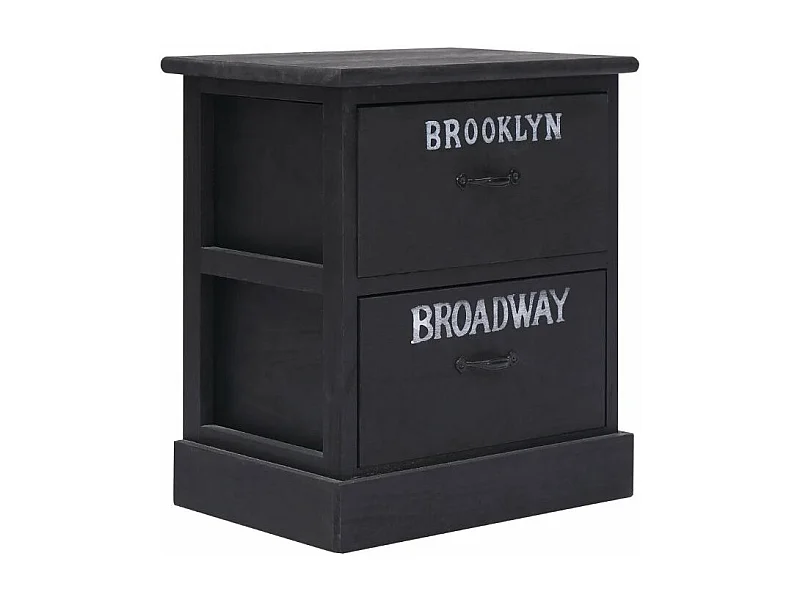 Table de chevet 2 tiroirs paulownia massif noir Imma - Lot de 2