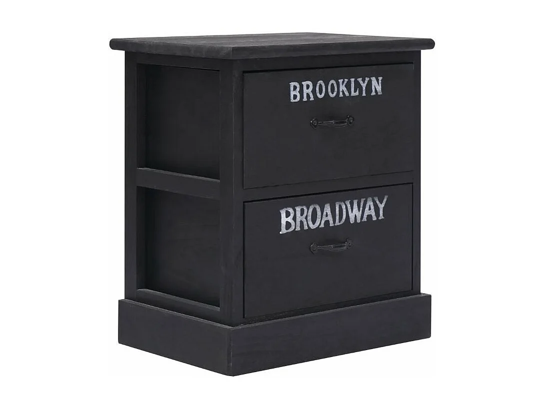 Table de chevet 2 tiroirs paulownia massif noir Imma - Lot de 2