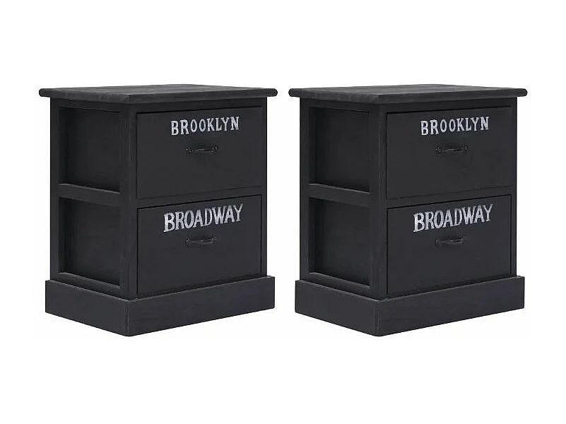 Table de chevet 2 tiroirs paulownia massif noir Imma - Lot de 2