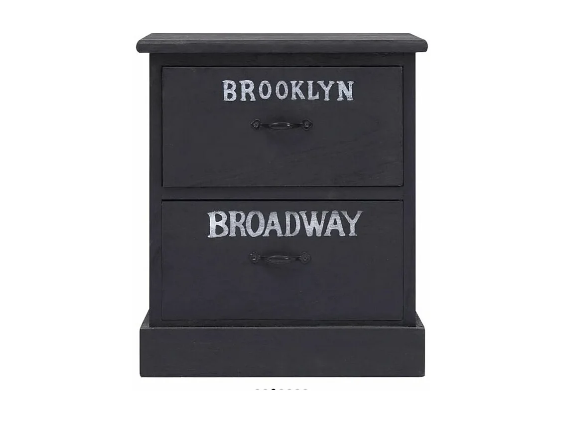 Table de chevet 2 tiroirs paulownia massif noir Imma - Lot de 2