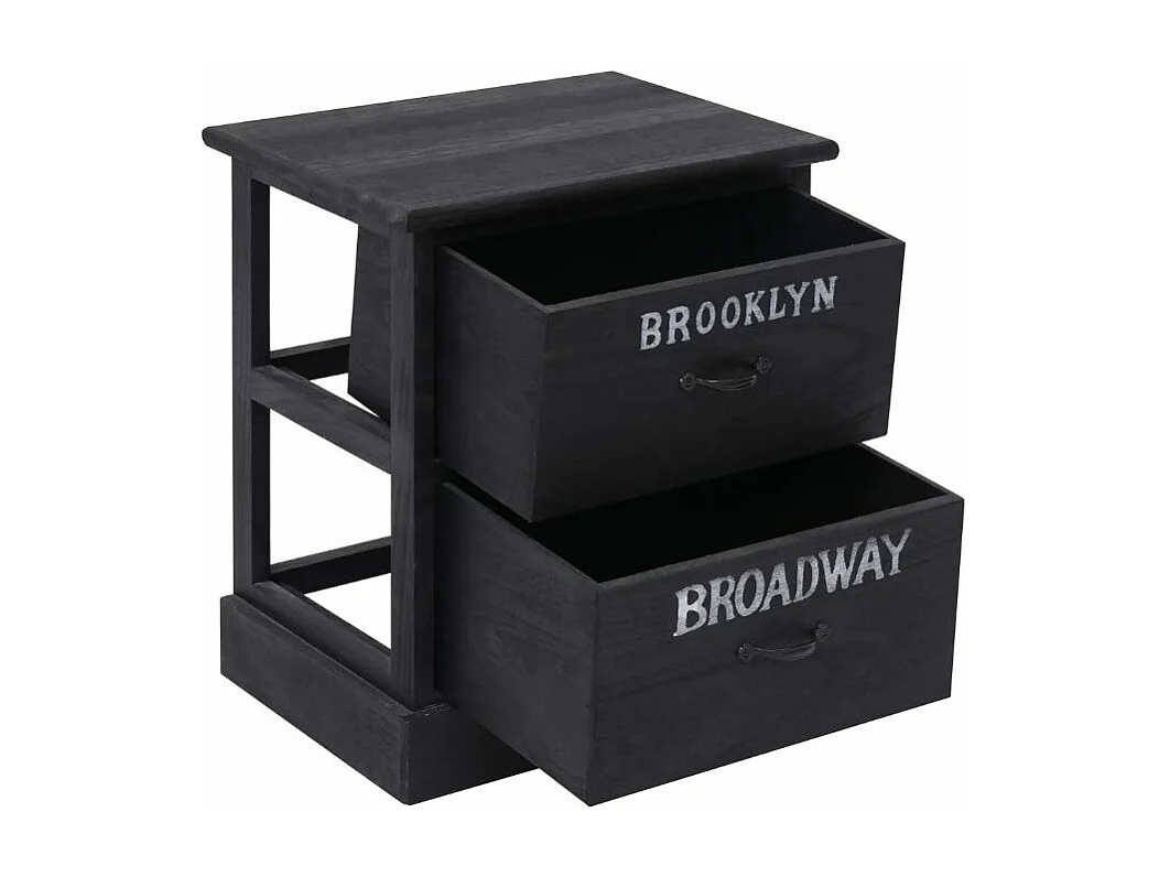 Table de chevet 2 tiroirs paulownia massif noir Imma - Lot de 2