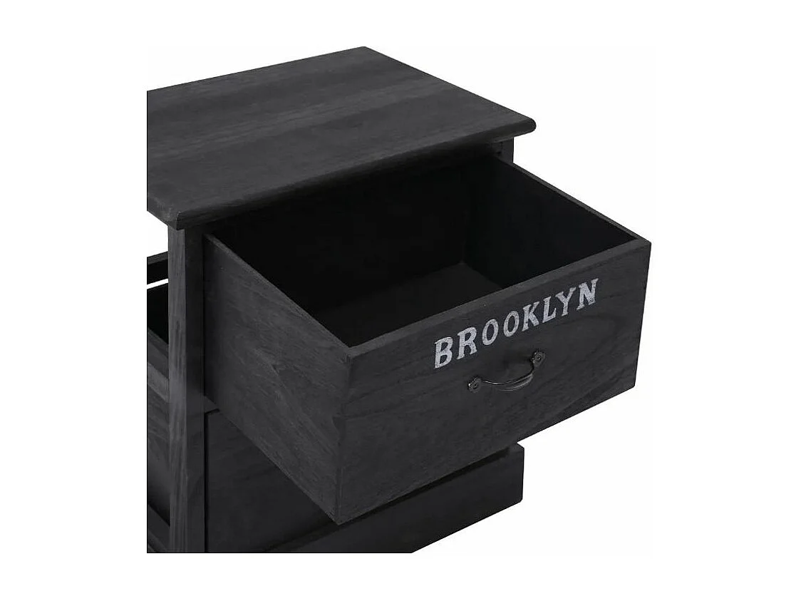 Table de chevet 2 tiroirs paulownia massif noir Imma - Lot de 2