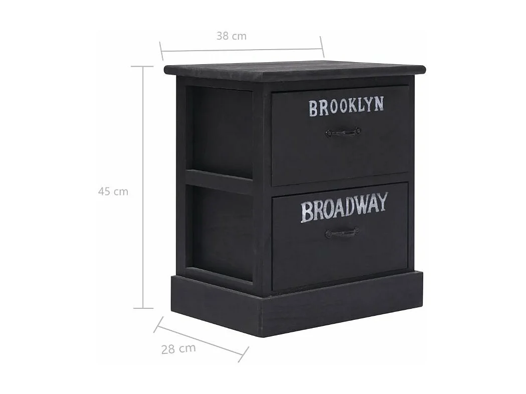 Table de chevet 2 tiroirs paulownia massif noir Imma - Lot de 2