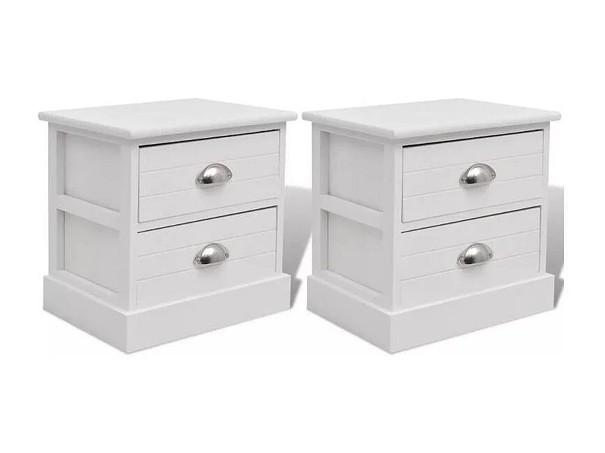 Table de chevet 2 tiroirs bois paulownia blanc Laula - Lot de 2