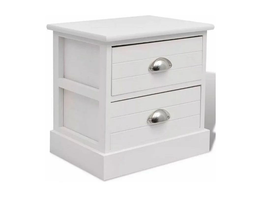 Table de chevet 2 tiroirs bois paulownia blanc Laula - Lot de 2
