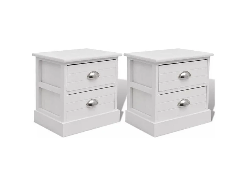 Table de chevet 2 tiroirs bois paulownia blanc Laula - Lot de 2