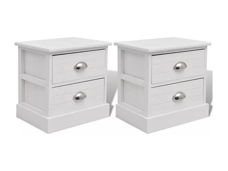 Table de chevet 2 tiroirs bois paulownia blanc Laula - Lot de 2