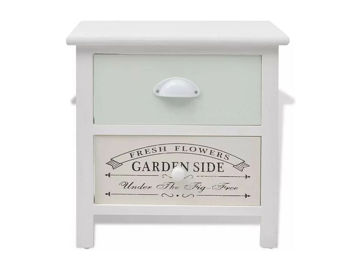 Table de chevet 2 tiroirs bois paulownia massif blanc Frenchy - Lot de 2