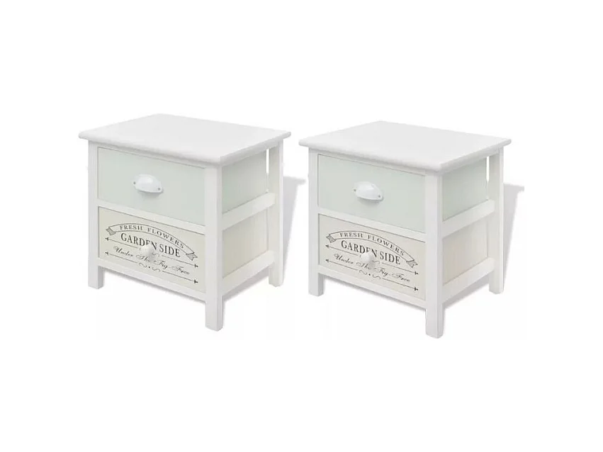 Table de chevet 2 tiroirs bois paulownia massif blanc Frenchy - Lot de 2