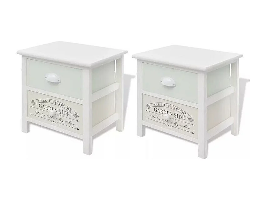 Table de chevet 2 tiroirs bois paulownia massif blanc Frenchy - Lot de 2