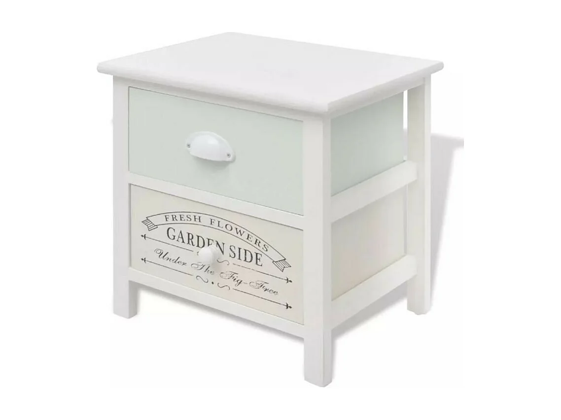 Table de chevet 2 tiroirs bois paulownia massif blanc Frenchy - Lot de 2