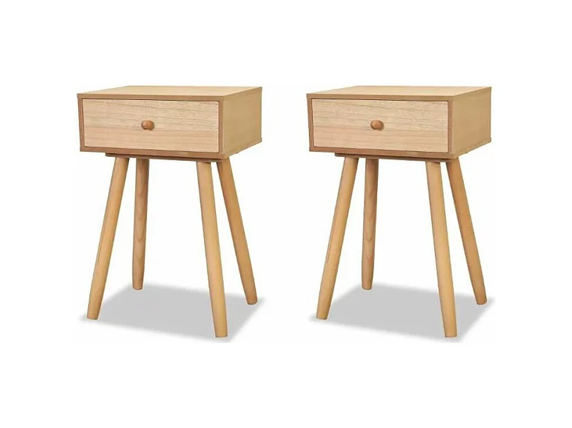Table de chevet 1 tiroir bois beige et pieds pin massif clair Tonay - Lot de 2