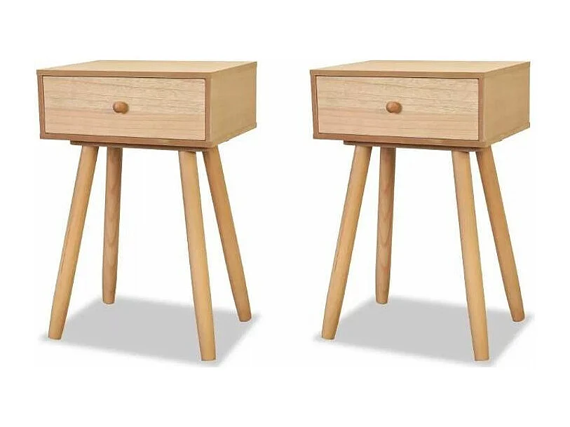 Table de chevet 1 tiroir bois beige et pieds pin massif clair Tonay - Lot de 2