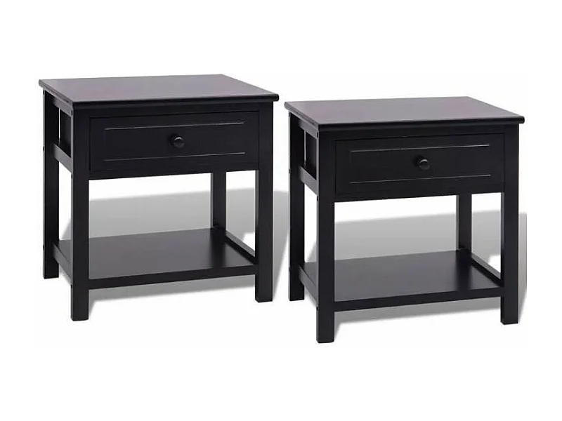 Table de chevet 1 tiroir et 1 plateau bois paulownia massif noir Mounira - Lot de 2