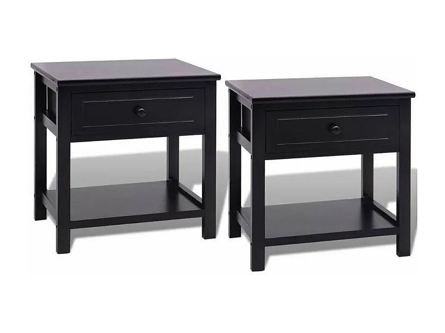Table de chevet 1 tiroir et 1 plateau bois paulownia massif noir Mounira - Lot de 2