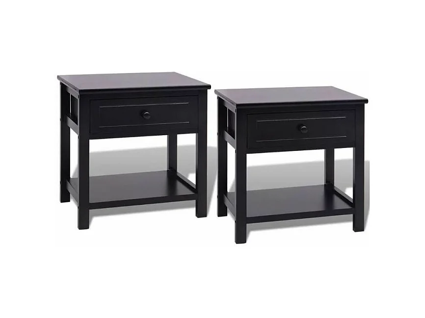 Table de chevet 1 tiroir et 1 plateau bois paulownia massif noir Mounira - Lot de 2