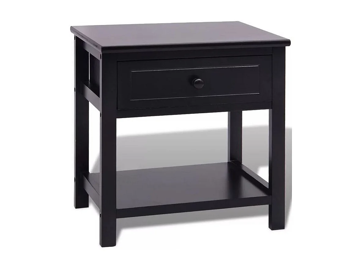Table de chevet 1 tiroir et 1 plateau bois paulownia massif noir Mounira - Lot de 2