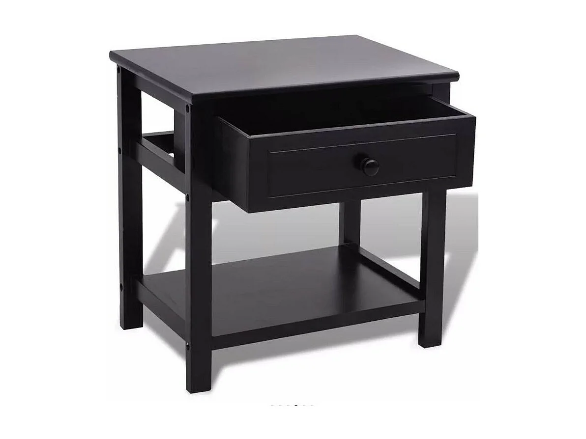 Table de chevet 1 tiroir et 1 plateau bois paulownia massif noir Mounira - Lot de 2