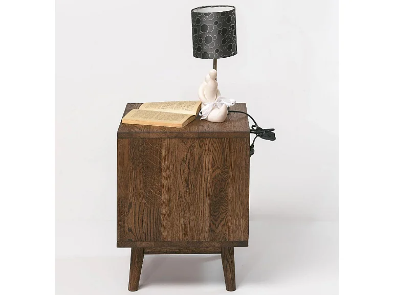 Thayla nachtkastje van natuurlijk en bruin massief eikenhout 40 cm