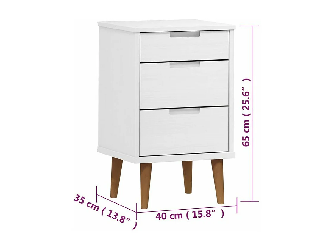 Table de chevet MOLDE Blanc 40x35x65 Bois de pin massif