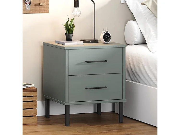 Table de chevet avec pieds en métal Gris Bois pin massif OSLO